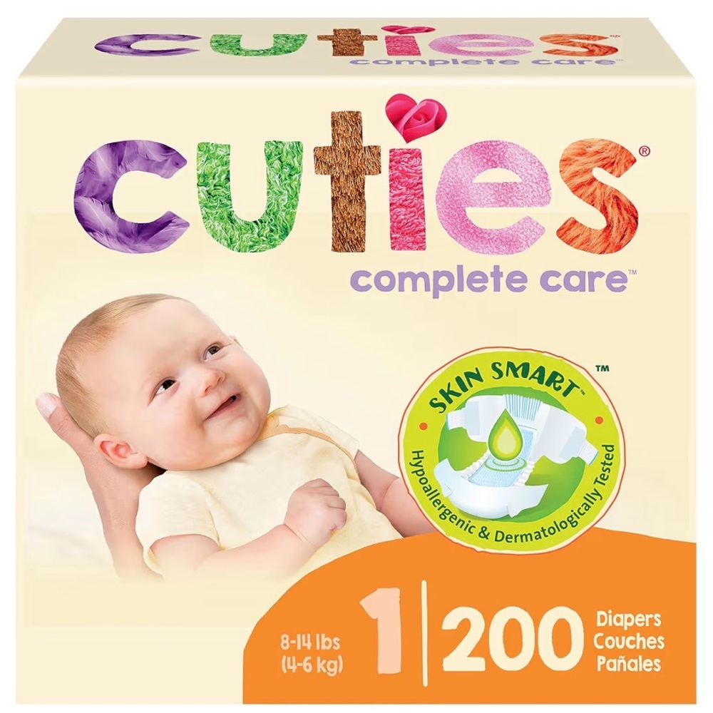 Complete Care Size 1 Baby Diapers - White & Cream (200ct)